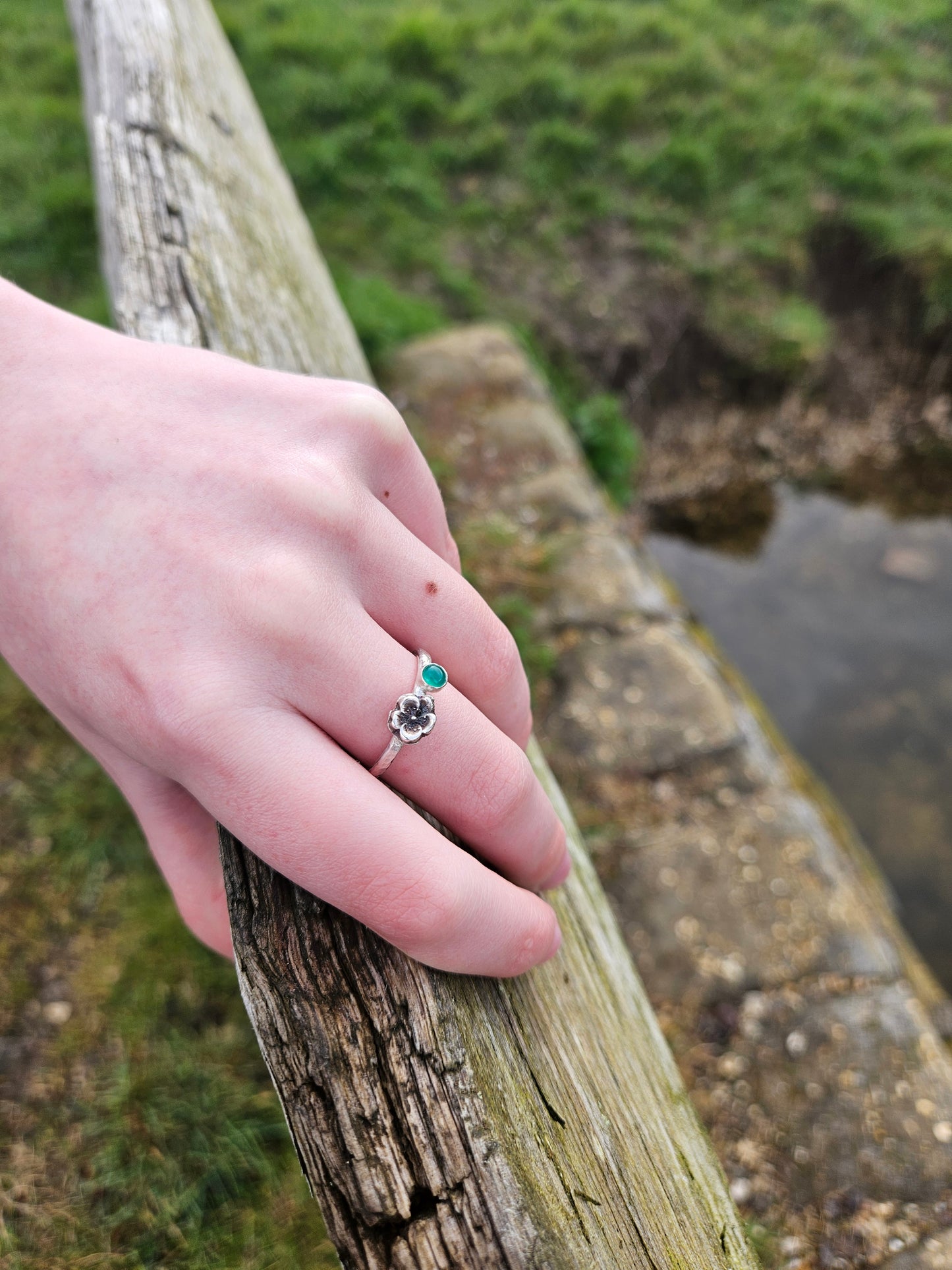 Woodland Bloom Ring - Green Onyx Size R