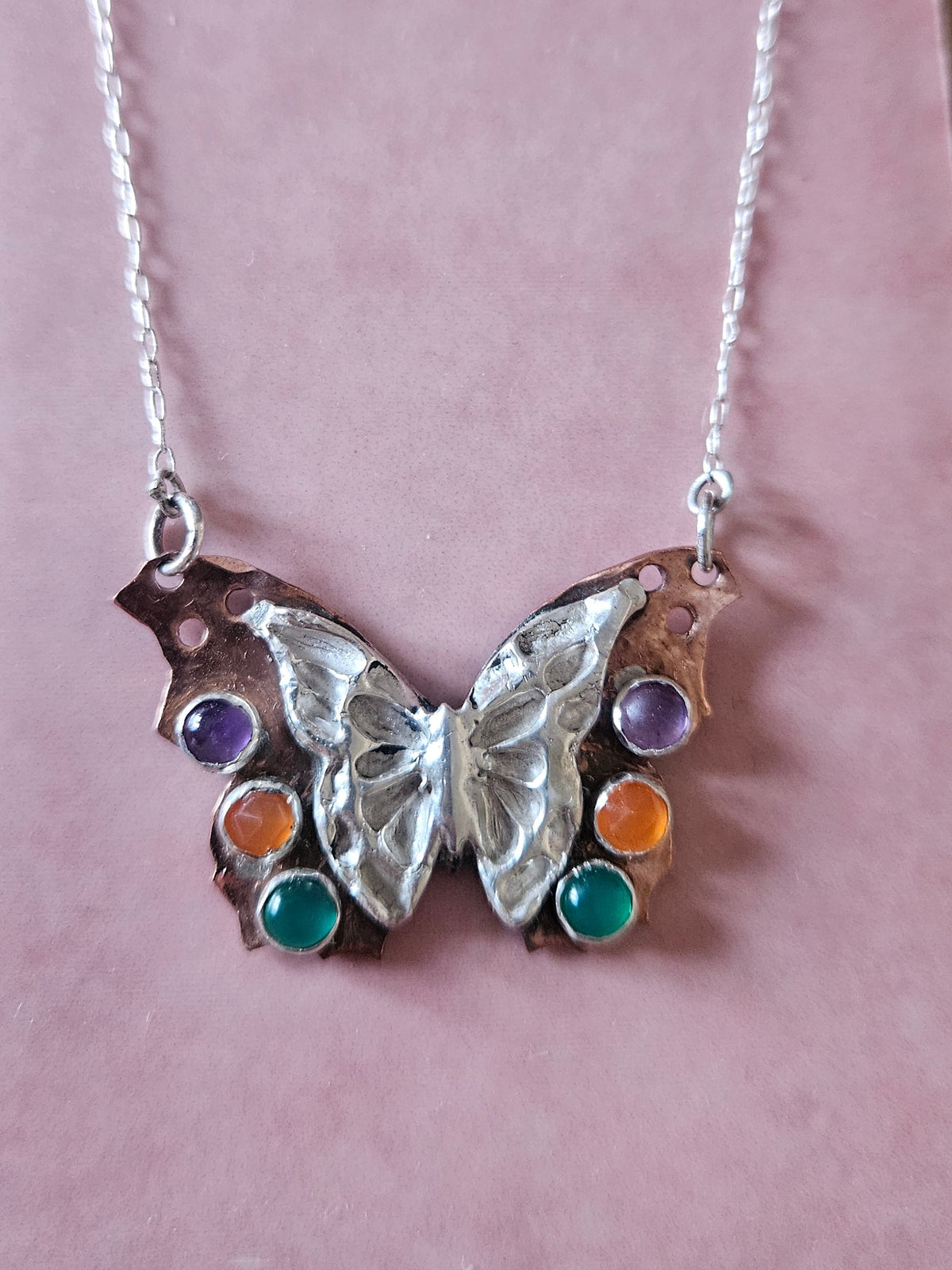 Transformation Copper and Silver Butterfly Pendant Necklace