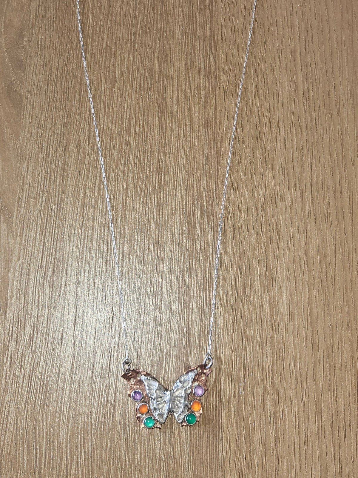 Transformation Copper and Silver Butterfly Pendant Necklace