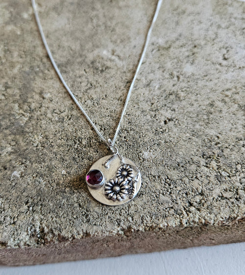 Daisy and Garnet Bloom Necklace