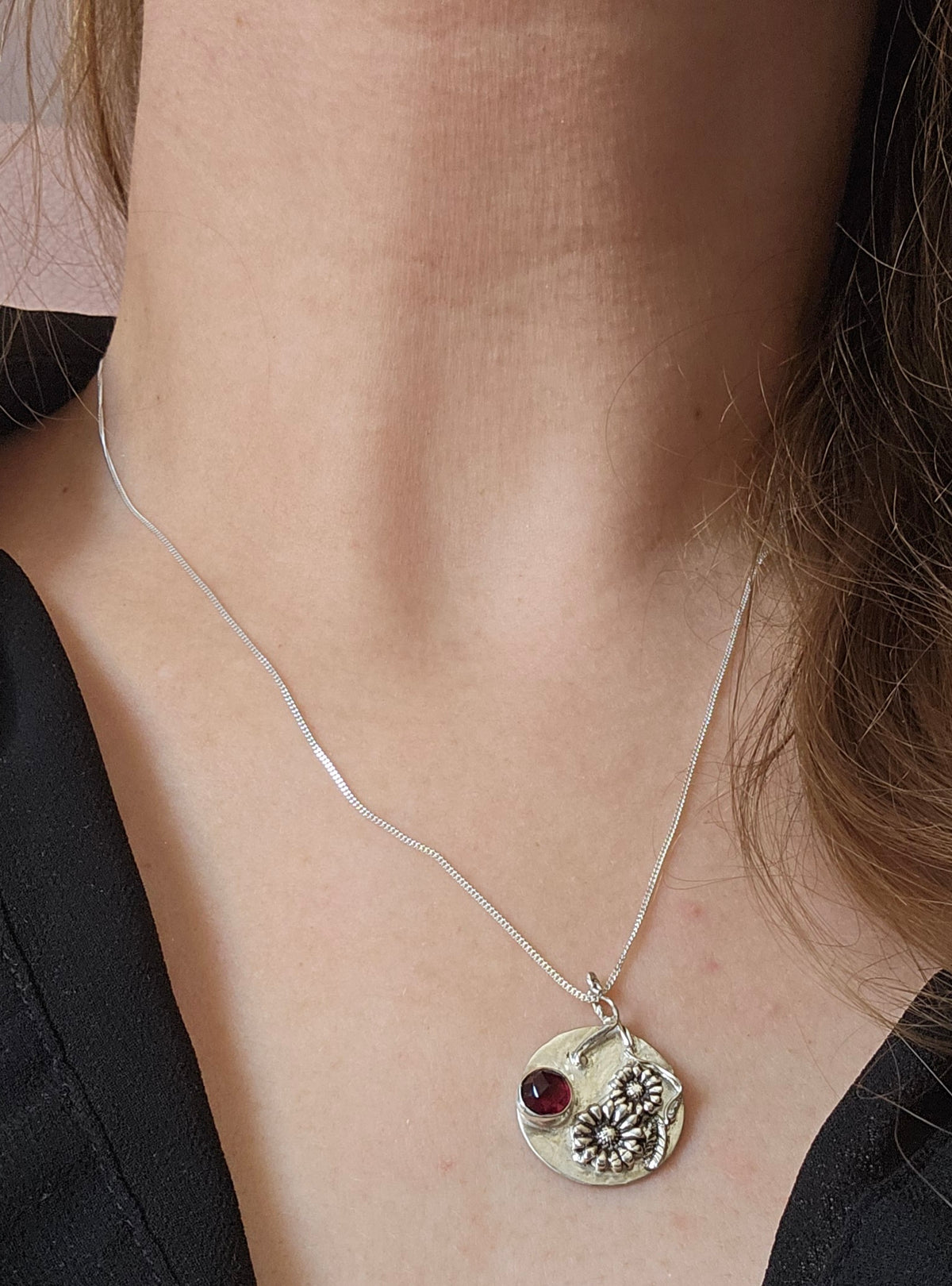 Daisy and Garnet Bloom Necklace
