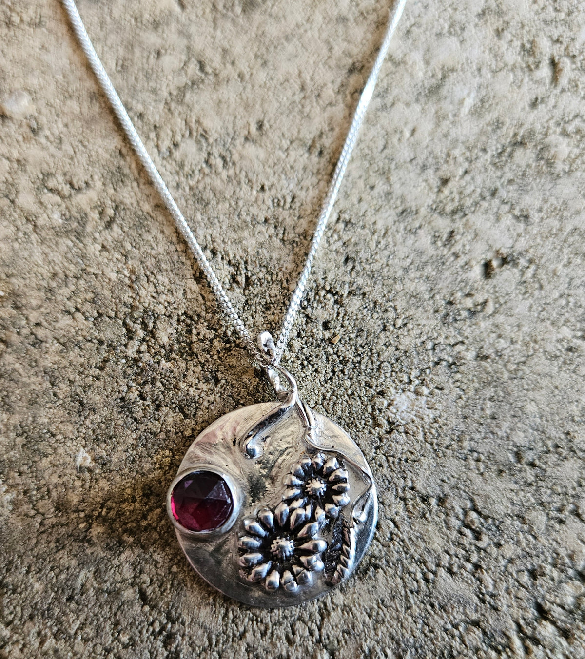 Daisy and Garnet Bloom Necklace